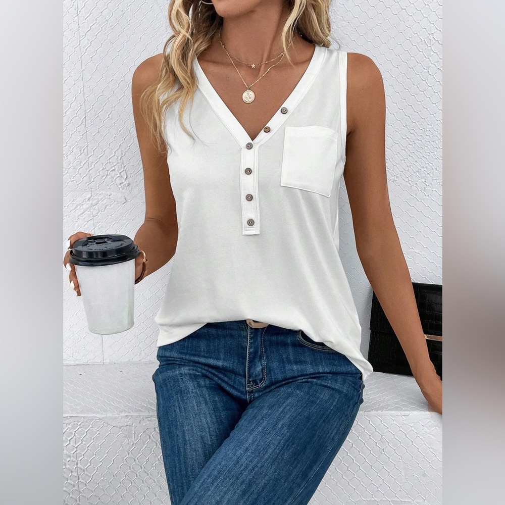 Poshmark Listing: Brand New White V-Neck Henley Tank Top